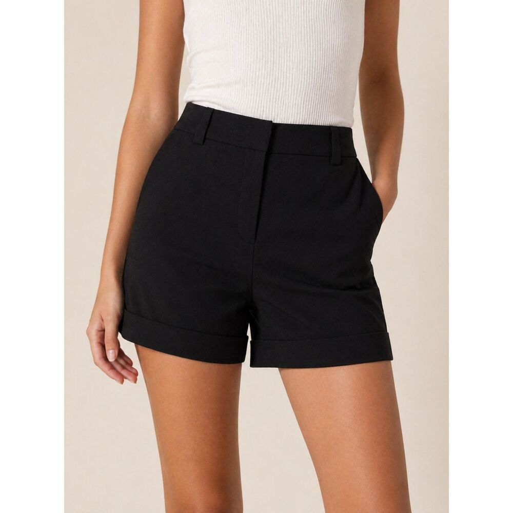 Rachel Zoe Black Tailored Cuffed Shorts Size 6 High Rise Dressy Minimalist Chic